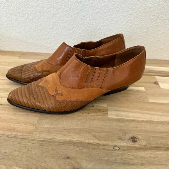 Vintage Nine West Western Ankle Booties Brown/Tan Leather and Suede 6.5‎ - Picture 2 of 9